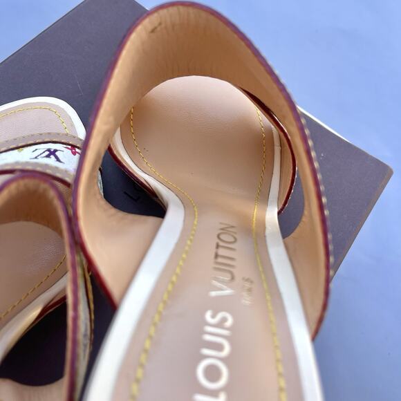 Louis Vuitton Takashi Murakami white multicolor mules Heels size 38 US 8 Sandals - Picture 6 of 9